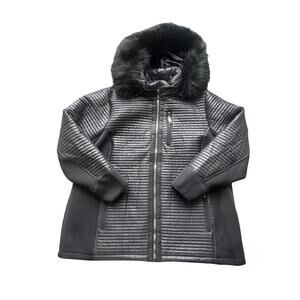 Michael Kors Faux Fur Hoodie Black Women Jacket Size 3X